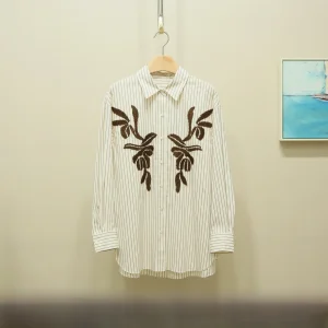 Spring New Loose Embroidered Striped irt Women's Collar Long Sve Cotton Blend Comfortable Fit Faion Commute Sle - AliExpress Shirts & Blouses