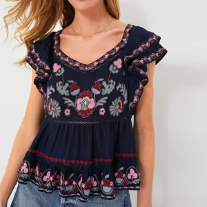 Heavy Embroidery Short Top Women's Slim Fit V-Neck Sleeveless Summer Shirt Ethnic Style Fly Sleeve Blue Color Fashion Ladies'... - AliExpress Shirts & Blouses
