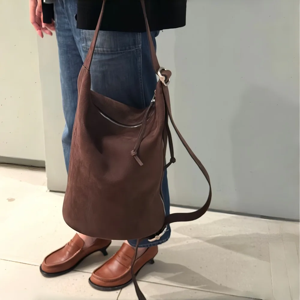 Suede Bucket Bag Vintage Maillard Large Capacity Commuter Crossbody Tote Unique Texture Fashion Simple Casual Daily Versatile - AliExpress Women's Handbags