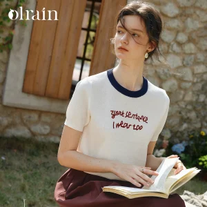 OLrain White Knit Pullover Women 2026 Summer New Casual Contrast Ribbed Crew Neck Letter Embroidery Short Sleeve Top O58XZ005931 - AliExpress Sweaters&Jumpers