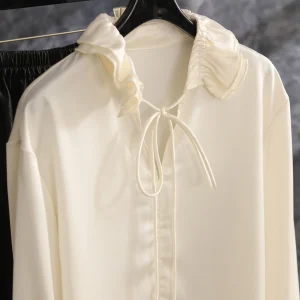 Elegant Long Sleeve Shirt with Ruffle Hem And Bell Sleeves Acetate Fiber Spring Fashion Floral Collar Knot Design Women's Top - AliExpress Shirts & Blouses