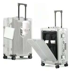 YYW All Aluminum 20 Carry-On Spinner Luggage With Built-In USB Charger, TSA Lock, Front Pocket And Cup Holder - Airline Approved Hardshell Suitcase For Men & Women - AliExpress Luggage