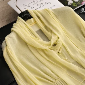 Silk Georgette Blouse High Waist Sun Protection Shirt Sleeve Long Bell Sleeve Women's Summer Fashion Transparent Sash Design - AliExpress Shirts & Blouses
