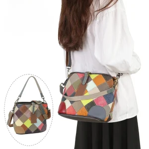 Colorful Genuine Leather Crossbody Shoulder Bag For Women Stitching Plaid Satchel Purse Large Capacity Ladies' Handbag Clucth - AliExpress Women's Handbags