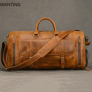 Vintage Fashion Handbags for Men Genuine Leather Travel Duffles Travelling Shoulder Bag Cowskin Hand Luggage Bags Large Duffle - AliExpress Travel Bags