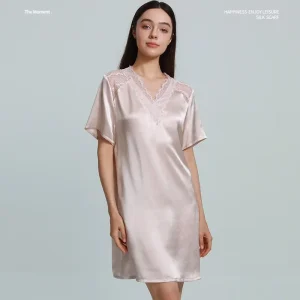 100% Mulberry Silk Short Sleeve Nightgowns Sexy Lace V Neck Sleep Dress Pure Silk Women Summer Nightdress Comfortable Sleepwear - AliExpress Women's Sleep & Lounge