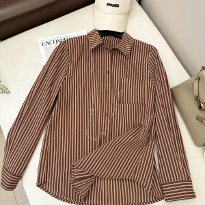 Elegant Striped Long Sleeve Shirt Women's Casual Style Breathable Cotton Comfortable Luxury Feel Lady's Layering Top - AliExpress Shirts & Blouses