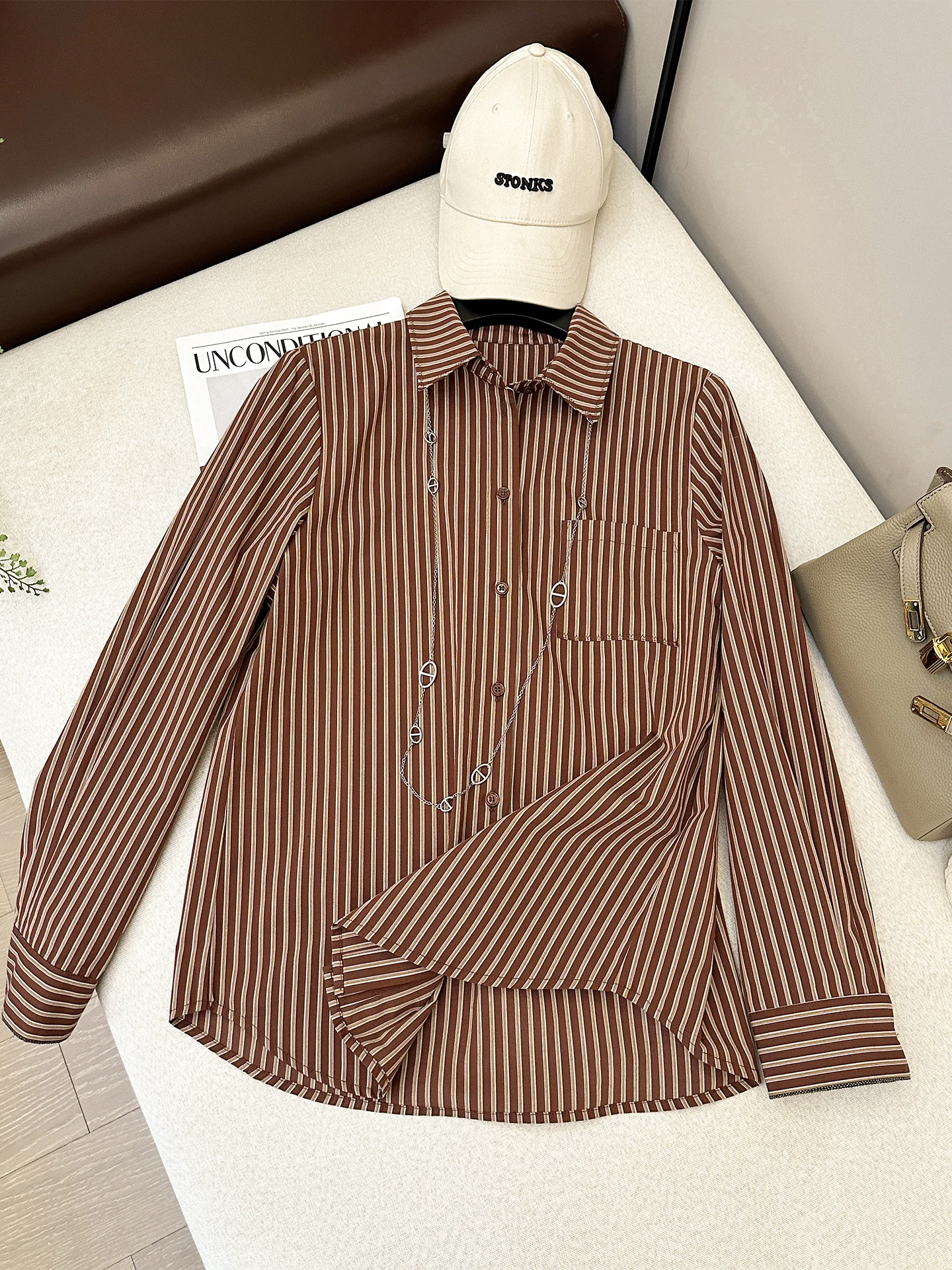 Elegant Striped Long Sleeve Shirt Women's Casual Style Breathable Cotton Comfortable Luxury Feel Lady's Layering Top - AliExpress Shirts & Blouses