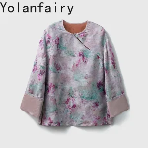 YOLANFAIRY 2026 Women Loose Silk Blouse 100% Mulberry Silk Gambiered Jacquard Organza Shirts Woman Roll-up Sleeves Casual Top - AliExpress Shirts & Blouses
