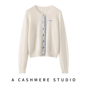 Autumn Winter 100% Cashmere Cardigan Women's Round Neck Knitted Hand Embroidered Letter Sweater Base Shirt Color Block Coat - AliExpress Sweaters&Jumpers
