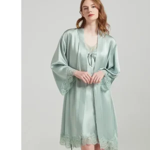 19MM Pure Heavy Silk Shower Robe with Sling Nightdress 2pcs Women's Sleepwear Set Lace Trim Kimono Robes & Nightgown Chemise PJS - AliExpress Women's Sleep & Lounge