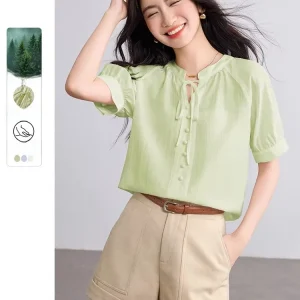 Ele Ruffle Sve Chiffon irt Knot Ne Loose Slimming Lightweight round Ne Commute Sle Women's Faion Summer 2026 - AliExpress Shirts & Blouses