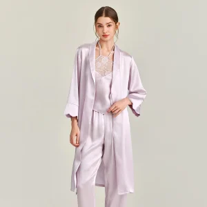 100% Silk Women Pajama 3 Piece Set Lace Halter Cami Top Pants Long Robe Sleepwear Sexy Bridal Wedding Nightwear Bathrobe Suit PJ - AliExpress Women's Sleep & Lounge