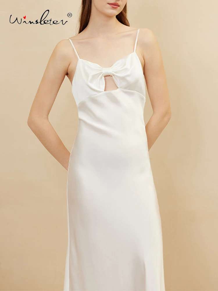 Winsleter-19MM 100%Real Silk Elegant Nightgown, Suspender Strap Bow, Women Simplicity Sweet Pajamas Dress, 2026 Spring P62010CC - AliExpress Women's Sleep & Lounge