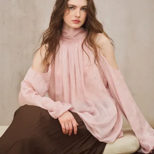 Miora Studio Vintage Sash Pink Lace Splice Thin Shoulder Bared Shirt Elegant Loose Fit Long Sleeve Polyester Women's Top - AliExpress Shirts & Blouses