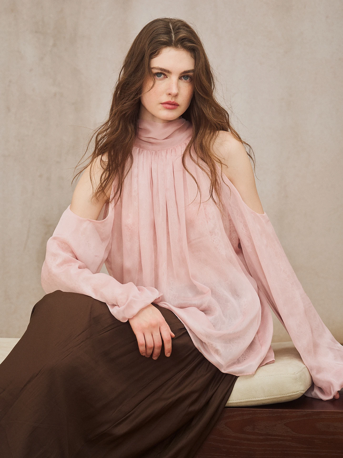 Miora Studio Vintage Sash Pink Lace Splice Thin Shoulder Bared Shirt Elegant Loose Fit Long Sleeve Polyester Women's Top - AliExpress Shirts & Blouses