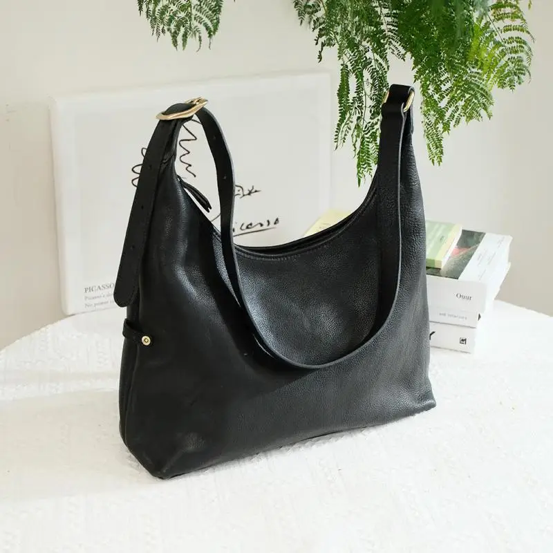 weekend shopping high quality genuine leather women's shoulder bag simple vintage real cow leather large-capacity underarm bag - AliExpress Women's Handbags