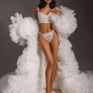 White Ruffles Tulle Bridal Cape Wedding Photoshoot Dress Extra Puffy Tiered Tulle Long Jacket Maternity Robes Women Cape - AliExpress Women's Sleep & Lounge