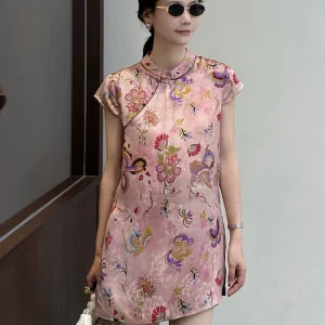Elegant Chinese Style Silk Shirt Women's High-End Feel Short Sleeve Midi Length Slit Floral Embroidery Traditional Button up Top - AliExpress Shirts & Blouses