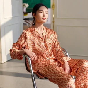 Luxury Print 100% Real Mulberry Silk Satin Long Sleeve Shirt & Trousers Pajama Set Ladies Spring Casual Home Clothes 2 Piece Set - AliExpress Women's Sleep & Lounge