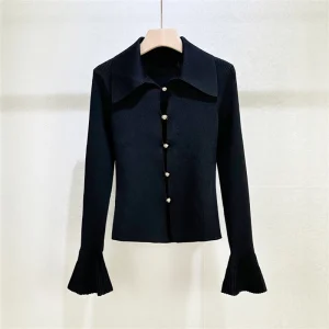 2026 Spring New Women's Lapel Hollow-out Flared Sleeve Knit Cardigan High-Quality Fashionable, Sexy Elastic Slim Fit Base Layer - AliExpress Sweaters&Jumpers