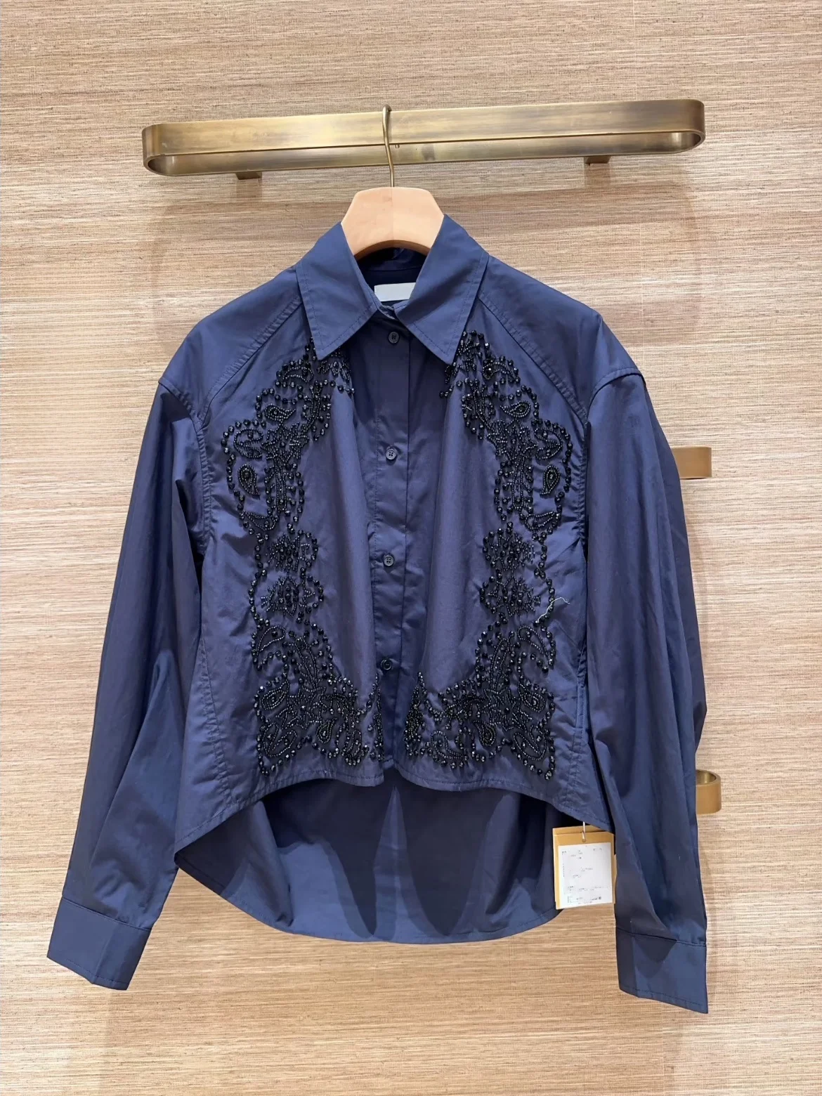 Heavy Duty Shiny Sequin Rivet Decorated Deep Blue Front Short Back Long Shirt Casual Loose Fit Cotton Long Sleeve Women's Shirt - AliExpress Shirts & Blouses