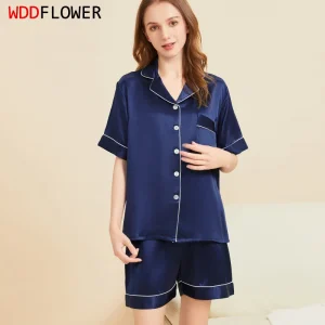 100% Mulberry Silk 22 momme Thick Women's Solid Colors Short sleeve Top with Shorts Pajama Set Sleepwear S M L XL 2XL LS100 - AliExpress Women's Sleep & Lounge