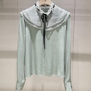 Anti-Aging Lace Trim Loose Long Sve Casual irt Women's Spring Autumn New Sle Knot Stand Collar Breathable Co... - AliExpress Shirts & Blouses