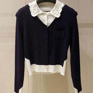 Heavy Craft Handmade Beaded French Knit Cardigan Women's Short Long Sleeve Fake Two-Piece Sweater 2025 Autumn Ladies Tops - AliExpress Sweaters&Jumpers