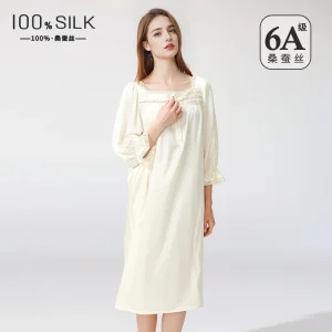 Summer New Women 100% Mulberry Silk Nightgown French Square Neck Puff Sleeve Loose Princess Dress Luxury Home Loungewear - AliExpress Women's Sleep & Lounge