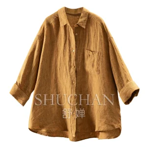 SHUCHAND Leisurely and Simple, French European Standard Linen Loose-dyed Pinstriped Shirt  Women's 61M2 - AliExpress Shirts & Blouses