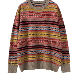 O-Neck Fair Isle Sweater Autumn Winter Women's 100% Cashmere Knitwear Soft Warm Casual Retro Pullover Female Clothes Office Lady - AliExpress Sweaters&Jumpers