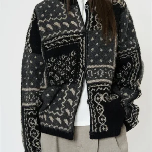 HanOrange 2025 Early Spring Retro Jacquard Thick Wool Knitted Cardigan Women Delicate Soft Silhouette Sweater Top Black - AliExpress Sweaters&Jumpers