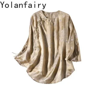 YOLANFAIRY 100% Real Mulberry Silk Shirts for Woman Summer High-end Elegant Ladies Tops Blouses Jacquard Women Shirt Ropa Mujer - AliExpress Shirts & Blouses