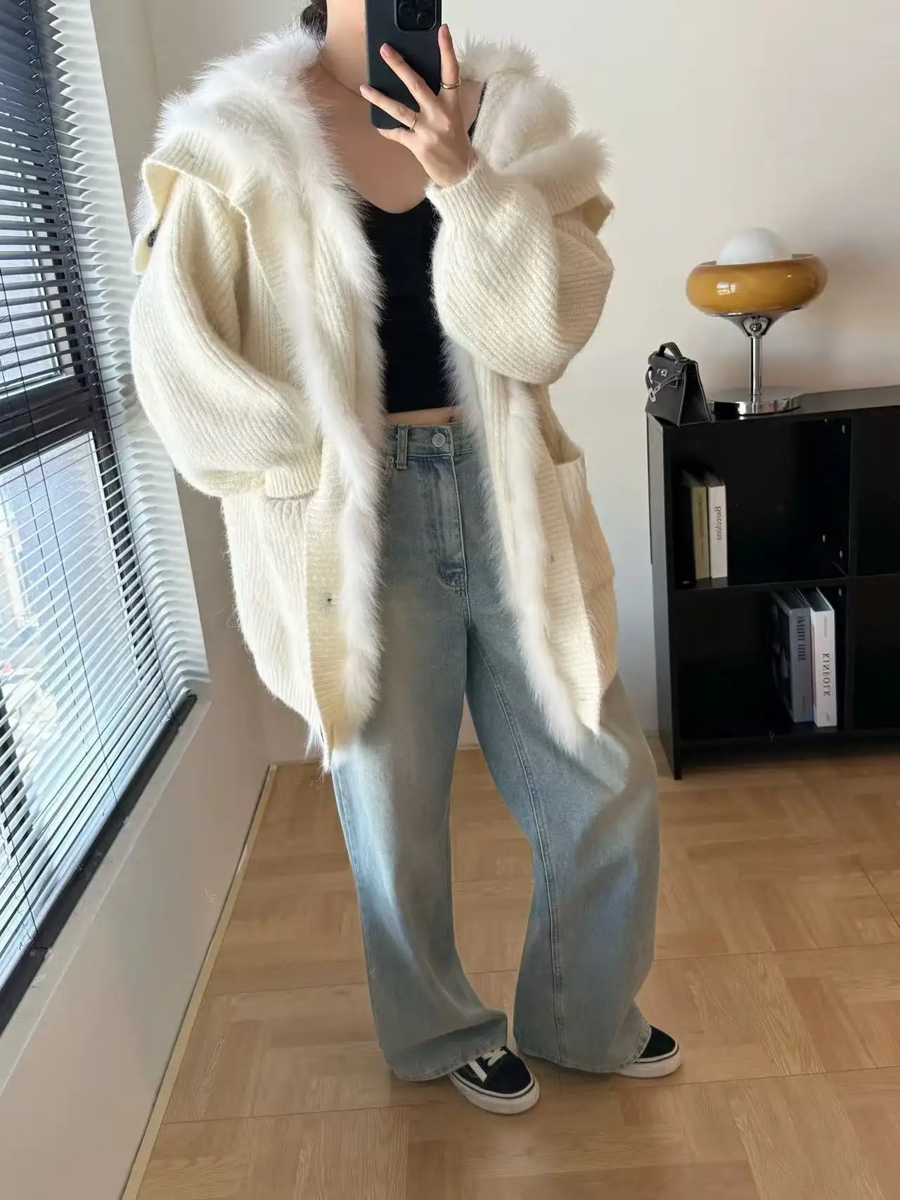 New fox fur collar knitted cardigan for 2025 autumn and winter, a laid-back style high-end young mid-length sweater for women - AliExpress Sweaters&Jumpers
