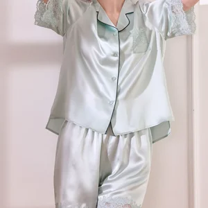 BirdTree, 19MM 100%Real Silk Pajamas Set, Women Short Sleeve Lace Top Shorts, Casual Sweet Homewear, 2026 Summer Autumn S47679QM - AliExpress Women's Sleep & Lounge
