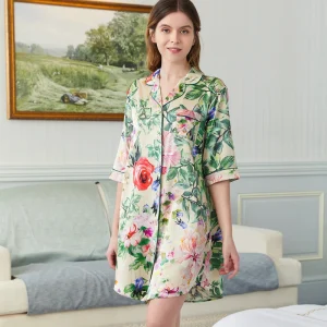 Women's Floral Print Silk Chemise Nightgown 19MM Mulberry Silk Button Front Sleepshirt for Lounge & Outdoor Summer Loungewear PJ - AliExpress Women's Sleep & Lounge
