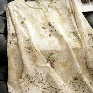 Elegant Long Sleeve Women's Shirt Floral Embroidery Lace Trim Soluble Water Design Original round Neck Polyester Spring Fashion - AliExpress Shirts & Blouses