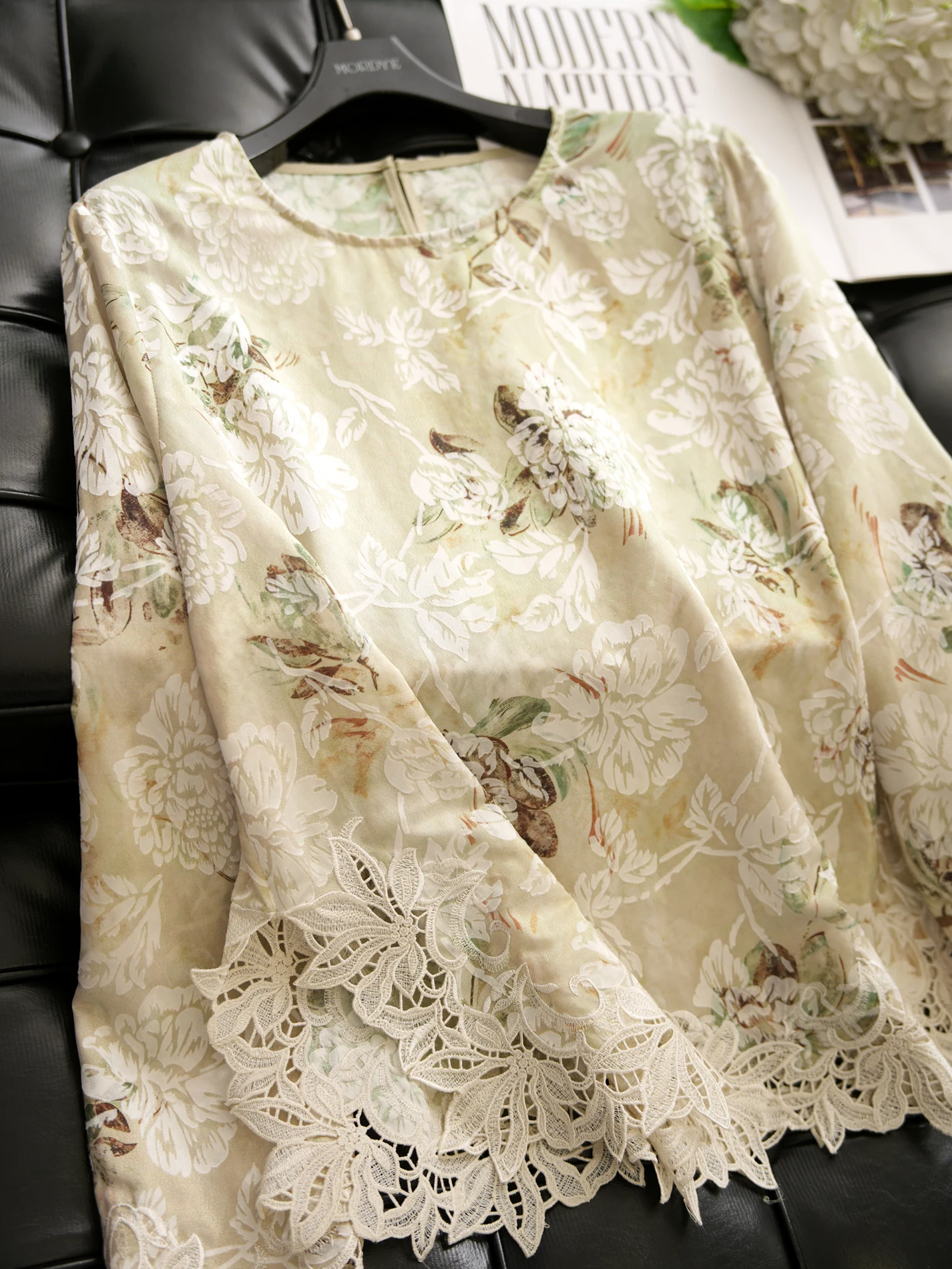 Elegant Long Sleeve Women's Shirt Floral Embroidery Lace Trim Soluble Water Design Original round Neck Polyester Spring Fashion - AliExpress Shirts & Blouses