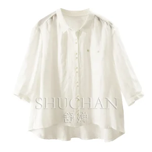 Indifferent and Loose Thin Shirt Simple and Solid Color 100 Ramie Loose Seven-quarter Sleeve Shirt Women's 39W5 - AliExpress Shirts & Blouses