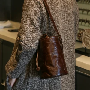 PNDME vintage designer handmade vegetable tanned cowhide women's bucket shoulder bag casual party genuine leather crossbody bag - AliExpress Women's Handbags