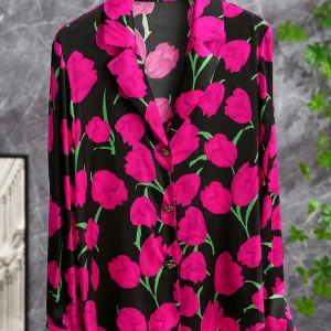 Tulip Treasure Silk Shirt Satin Surface Printed Wine Red Western Style Collar Long Sleeve Women's Premium Fashion Spring Top - AliExpress Shirts & Blouses