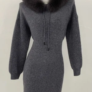 Women Solid Warm Sweater Spring Autumn Knitted Skirt Lady2025 New Real Fox Fur Pullover Female Long Hooded Slim Cardigan - AliExpress Sweaters&Jumpers