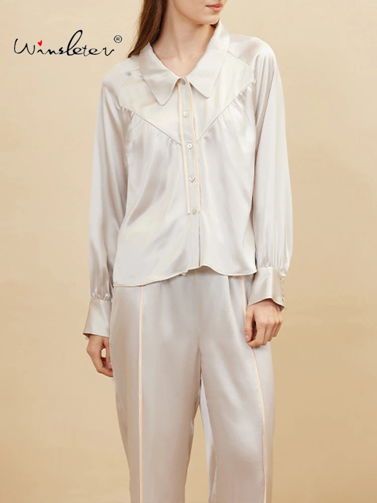 Winsleter-19MM 100%Real Silk Elegant Loungewear Set, Lapel Patchwork, Women Fashion Comfortable Homewear, 2026 Summer S64116CC - AliExpress Women's Sleep & Lounge
