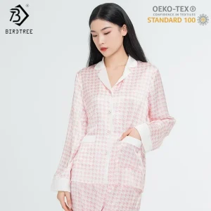 BirdTree,OEKO-TEX,19MM 100% Real Silk Pajamas Set,Women Houndstooth Top Pants,Sleep Home Clothes, 2025 Autumn Winter P5N813JF - AliExpress Women's Sleep & Lounge