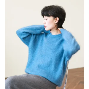 Warm Blue Wool And Mouton Knitted Sweater Women's Loose Fit Comfortable Winter Top Breathable Elastic Fiber Long Sve round... - AliExpress Sweaters&Jumpers