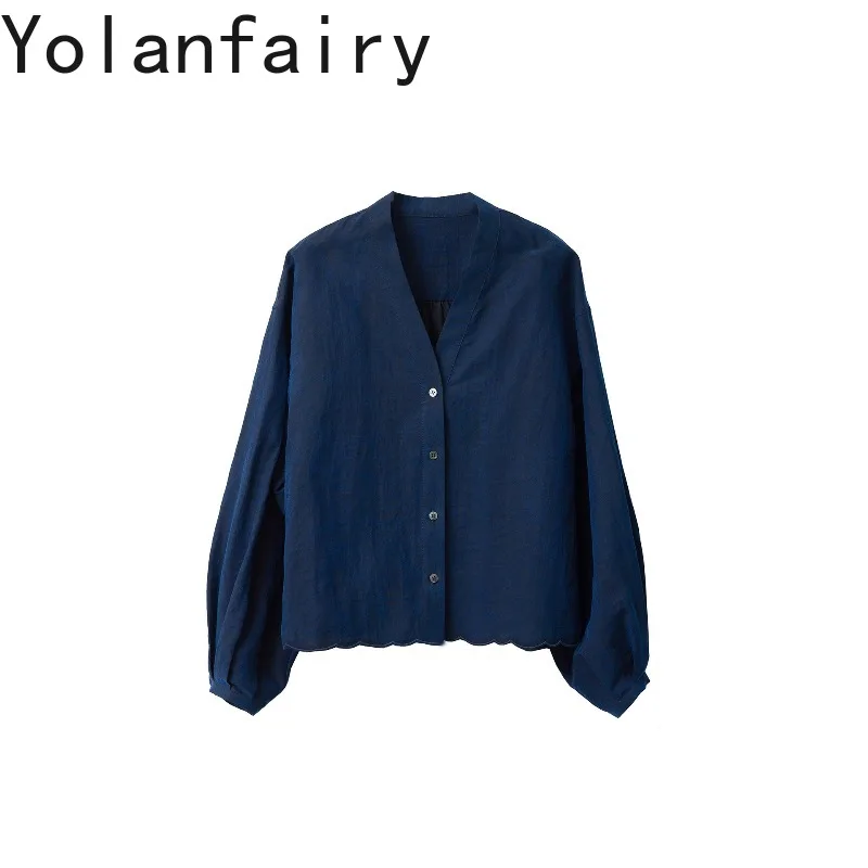 YOLANFAIRY Luxury 100% Mulberry Silk Shirt for Women Crack Texture Gambiered Silk Coat Embroidery Wavy Hem Long Sleeve Jacket - AliExpress Shirts & Blouses
