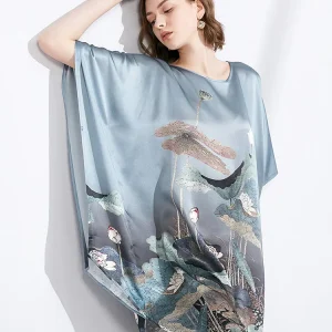Plus Size 100% Mulberry Silk Sleepshirts Women's Summer Maternity Loose Fit Dress Batwing Sleeve Fashion Print Nightgown Pajamas - AliExpress Women's Sleep & Lounge