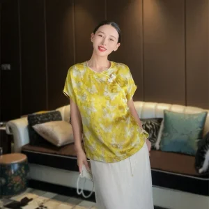 New Chinese Sle Silk ang Women's Loose Comfortable  Embroidery Casual Top Fraant Cloud Silk round Ne ort... - AliExpress Shirts & Blouses