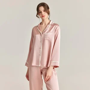 Solid 100% Mulberry Silk Pajamas 2 Piece Autumn Long Sleeve Tops and Trouser Pajamas Set Sleepwear Button Down Pijama Loungewear - AliExpress Women's Sleep & Lounge
